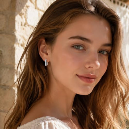 Silver Hoop Earrings for Women Gold Square Huggie Earring for Daily Wear | ALEXCRAFT Hypoallergenic Small Cubic Zirconia Silver Earring Thin Hoop Huggie Earrings for Women Fashion Jewelry Gifts - color: Silver