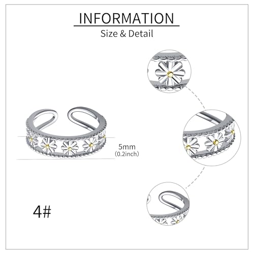 Celtic Knot/Mushroom/Ladybug Toe Rings Sterling Silver Irish Celtic Adjustable Toe Band Ring Pinky Rings Foot Jewelry for Women - style: Daisy