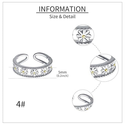 Celtic Knot/Mushroom/Ladybug Toe Rings Sterling Silver Irish Celtic Adjustable Toe Band Ring Pinky Rings Foot Jewelry for Women - style: Daisy