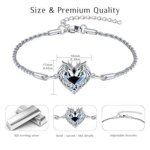 Animal Bracelet for Women 925 Sterling Silver Celtic Dragon/Horse/Wolf Bracelet Adjustable Bracelet Cute Animal Jewelry Gift for Women - style: 02-Celtic Dragon Bracelet