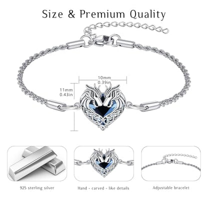 Animal Bracelet for Women 925 Sterling Silver Celtic Dragon/Horse/Wolf Bracelet Adjustable Bracelet Cute Animal Jewelry Gift for Women - style: 02-Celtic Dragon Bracelet