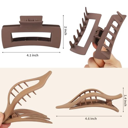 CHANDAT Hair Clips for Women, Flat Hair Clips, 8 pcs, 2style - Brown | 4.3 Inch Large Square Hair Claw Clips & Flat Hair Clips, Thick & Thin Hair, Hair Accessories for Women, Strong Hold Non-Slip - color: Brown