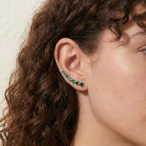 Reffeer Solid 925 Sterling Silver 7 Crystals Cuff Earrings Climber for Women Crawler Earrings Wraps - color: F-Green CZ