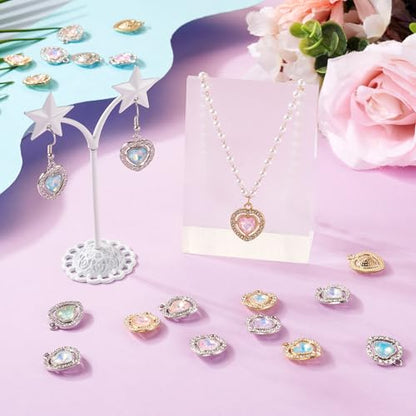 Elecrelive Crystal Heart Charms Rhinestone Heart Pendants Valentine Charms for Necklace Bracelet Earring Wedding Jewelry - color: 12 Colors Glass