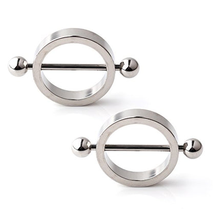 Ruifan 1Pair 14G Surgical Steel Round Circle Nipple Shield Ring Body Piercing Jewelry - color: Steel