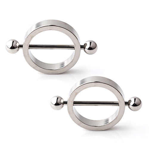Ruifan 1Pair 14G Surgical Steel Round Circle Nipple Shield Ring Body Piercing Jewelry - color: Steel
