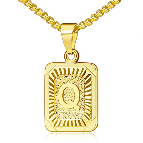 JSJOY Graduation Gifts 2026 Gold Initial Necklaces for Women Men Gold Letter Necklaces 26 Capital A-Z Letter Pendant Necklaces for Women Square Monogram Necklace for Her Initial Necklaces - color: Gold Letter Q