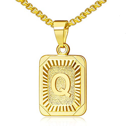 JSJOY Graduation Gifts 2026 Gold Initial Necklaces for Women Men Gold Letter Necklaces 26 Capital A-Z Letter Pendant Necklaces for Women Square Monogram Necklace for Her Initial Necklaces - color: Gold Letter Q
