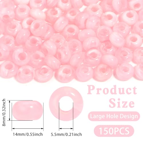 150PCS 14x8mm Pink Acrylic European Large Hole Rondelle Spacer Beads with Storage Box, Loose Beads for Bracelet Necklace Earring Hair DIY Jewelry Making - color: Pink