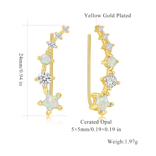 CiNily Star Opal Ear Cuffs Climber Earrings, 14K Gold CZ Ear Crawler Earrings for Women Small Cartilage Stud Earrings Fashion Hypoallergenic Jewelry Christmas Day Gifts, White Gold, Rose Gold - color: Gold-White Opal, size: Star Opal