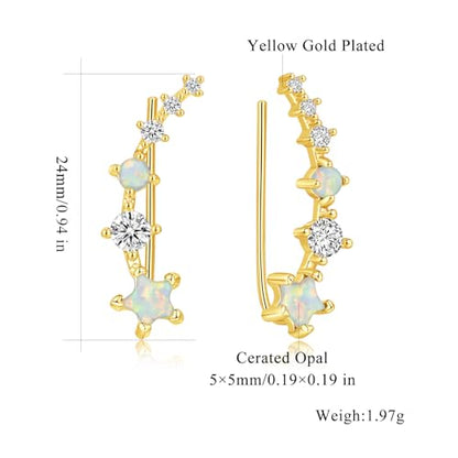 CiNily Star Opal Ear Cuffs Climber Earrings, 14K Gold CZ Ear Crawler Earrings for Women Small Cartilage Stud Earrings Fashion Hypoallergenic Jewelry Christmas Day Gifts, White Gold, Rose Gold - color: Gold-White Opal, size: Star Opal