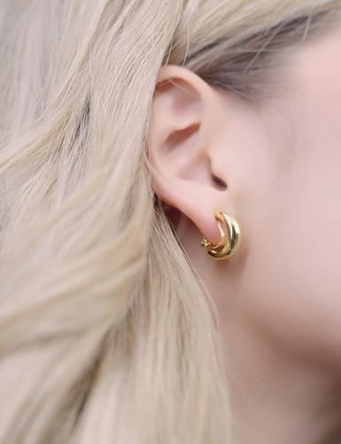 FAN&LOUIS Gold Silver Clip On Hoop Earrings,14K Gold Plated Chunky Gold Small Huggie Hoops Clip-On Earrings for Women│Small Wide Round Hoop Clip On Earrings - style: Gold and Sliver