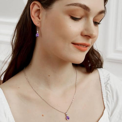 VOLUKA Created Opal/Amethyst/Mystic Topaz Pendant Necklace for Women,18K White/Rose Gold Plated Chain Wedding Engagement Jewelry Gift - color: Created Amethyst Pear Necklace