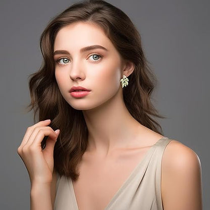 Rhinestone Stud Earrings for Women Small Dainty Crystal Cluster Drop Earrings for Girls Cute Costume Jewelry for Bridal Wedding Party Gift - color: Light Green