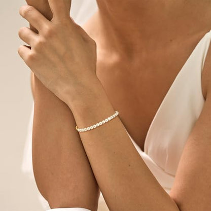NECOCY 14K Gold Plated Pearl Bracelets for Women, Dainty Bracelets Stack Trendy Pearls Beaded Link Chain Charm Bracelets Set Layered Tiny Wedding Prom Jewelry Gift for Women Mother's Day Graduation - style: Style-9
