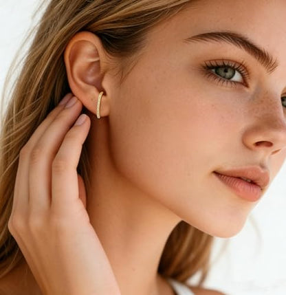 CZ Suspender Cuff Stud Earrings Wrap Earlobe Silver Post Cubic Zirconia Minimalist Jewelry for Women - color: Gold Paved CZ