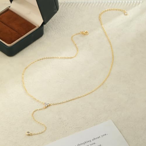 Lariat Gold Necklaces for Women Trendy Dainty Long Necklace 14k Gold Plated/Silver Layered Drop Beaded Chain Necklaces Y-shaped Pendant Necklace Simple Gold Jewelry Gifts - color: Y Triangle-Gold