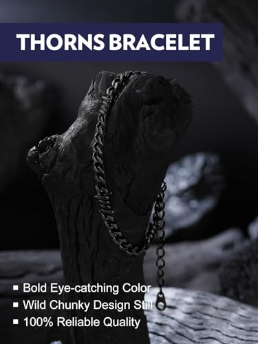 Bandmax Barbed Wire Chain Bracelets for Men Women Stainless Steel/Black/Gold Thorn Cuban Link Bracelet Adjustable Punk Emo Style Jewelry Gift - color: 05 5MM-Black Plated