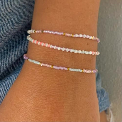 Dainty Gold Plated Tiny Ball Colorful Beaded Stack Bracelets Sets for Women,3Pcs Stackable Cute Bracelet Stretch Trendy Ball Jewelry Friendship Gift - color: light pink