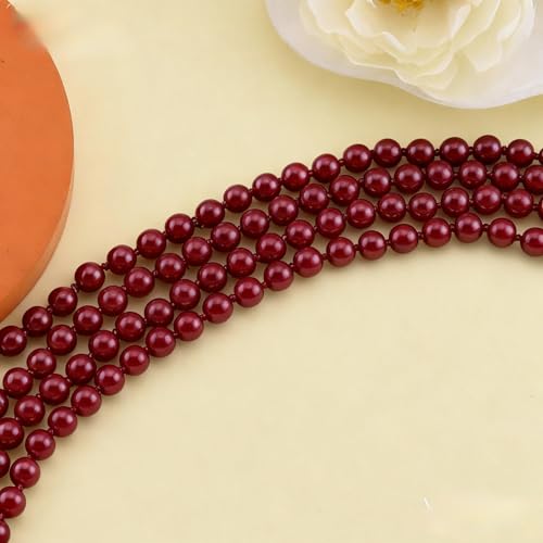 Pearl Necklaces for Women 60'' 70" Long Pearl Necklace 15.75'' Pearl Choker Necklace Chunky Bead Layered Faux Pearl Dangle Wedding Bridal 1920s Gatsby Christmas Costume Jewelry Gifts - color: Wine Red-60''