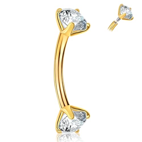3-12 Pcs 14G Belly Button Rings Belly Rings for Women CZ Opal Navel Rings Belly Piercings Jewelry Belly Barbells Stainless Steel Body Belly Button Piercing Jewelry - color: Gold-Titanium steel