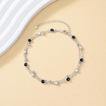 HPQQ Anklets for Women 925 Sterling Silver Natural Stone Layered Anklet Beach Summer Fine Jewelry Birthday Mothers Day Gifts for Women Mom Her - color: Black Onyx 9"-11"