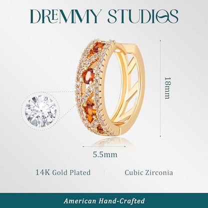Dremmy Studios Dainty CZ Huggie Hoop Earrings 14K Gold Plated Chunky Simple Cute Thick Round Frill Bead Ball Starburst Cuff Earrings Cubic Zirconia Hoop Earrings Minimalist Personalized Gift for Her - color: White & Red CZ