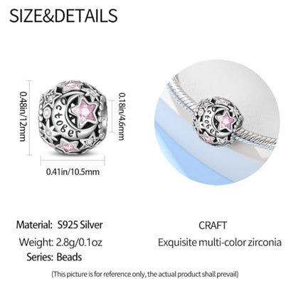 Star Moon 925 Sterling Silver Birthstone Charm for Bracelet Women Jewelry - color: October