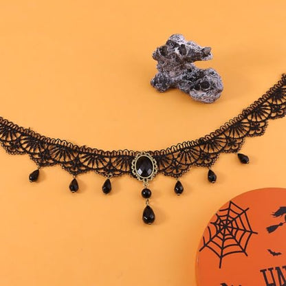 CSIYANJRY99 Gothic Choker Necklace for Women Halloween Red Crystal Vampire Choker Steampunk Lace Choker Witch Costume Accessories - style: Crystal tassel