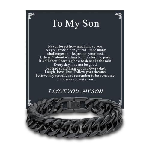 Supcare Unique Anniversary Birthday Valentines Fathers Day Stainless Steel Cuban Link Bracelets for Men Him, To My Man Dad Husband Love Always Remember Wrist Chain Bracelet Jewelry Gifts - color: C-Black 01 To My Son, size: 7.5 Inches-12mm Width