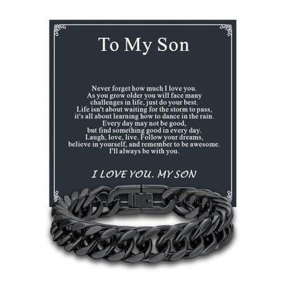 Supcare Unique Anniversary Birthday Valentines Fathers Day Stainless Steel Cuban Link Bracelets for Men Him, To My Man Dad Husband Love Always Remember Wrist Chain Bracelet Jewelry Gifts - color: C-Black 01 To My Son, size: 7.5 Inches-12mm Width