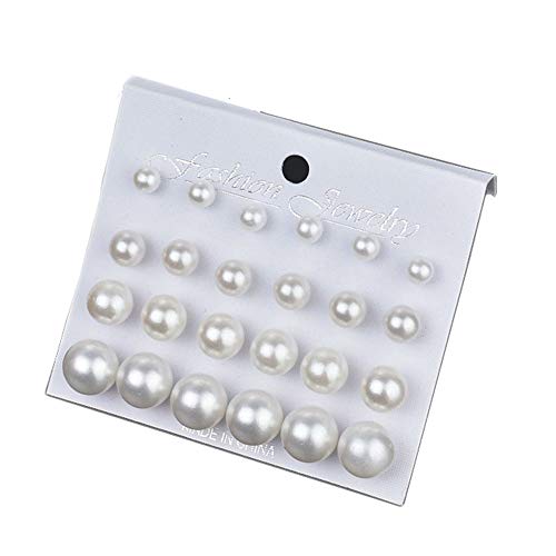 Pearl Earrings Studs for Women, White Pearl CZ Earrings Bridal Simulated Pearl Rhinestone Pearls Stud Earrings Jewelry Set for Wedding Birthday Christmas 12 Pairs - color: 9 Pairs