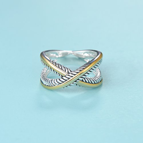 UNY JEWEL Two Tone Twisted Cable Ring for Women Gold Silver Mixed Metal Statement Ring Vintage Cable Wire Band Gift Jewelry for Her