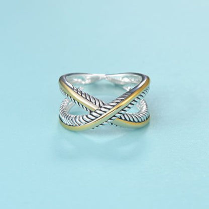 UNY JEWEL Two Tone Twisted Cable Ring for Women Gold Silver Mixed Metal Statement Ring Vintage Cable Wire Band Gift Jewelry for Her
