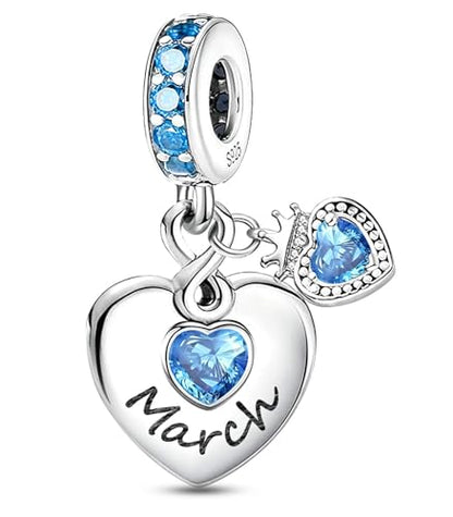 BLUELUNE Birthstone Charms, 925 Sterling Silver Dangle Charm with 5A Cubic Zirconia for Bracelets or Necklaces, Birthday, Mother's Day Present for Women - color: March