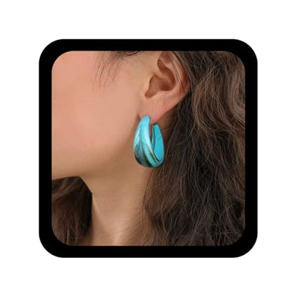Punk Turquoise Hoop Earring Chunky Acrylic Hoop Earrings Blue Turquoise Circle Earring Acrylic Resin Hoops Earrings Wide C Shape Western Statement Jewelry for Women - color: Blue