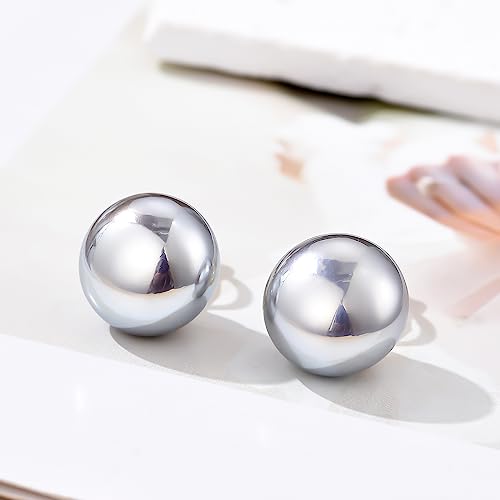 YOQUCOL Simulated Freshwater Pearl Clip On Earrings Not Pierced Elegant Stud Jewelry For Women - color: 16MM-Metallic Grey