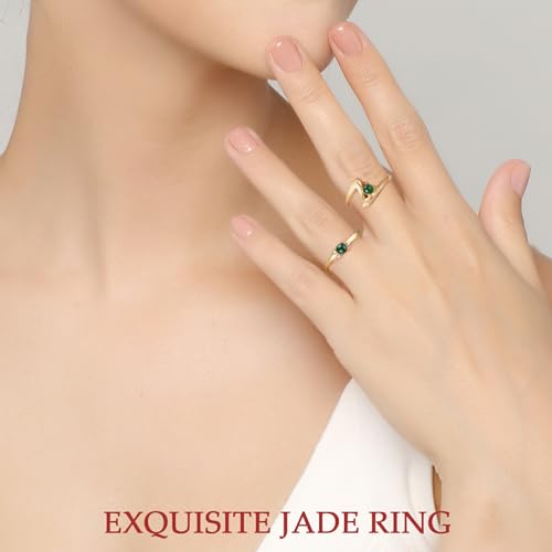 MRW Rings For Women Handmade Natura Green 925 Sterling Silver Gold Plated Zircon Ring Jewelry For Women - color: NATURAL JADE