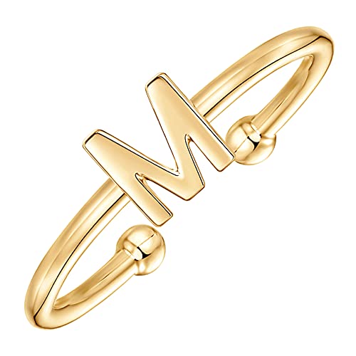 PAVOI 14K Gold Plated Initial Letter Ring for Women, Adjustable Band | Thin Initial Band - Dainty Fashion Jewelry Gifts - style: - M