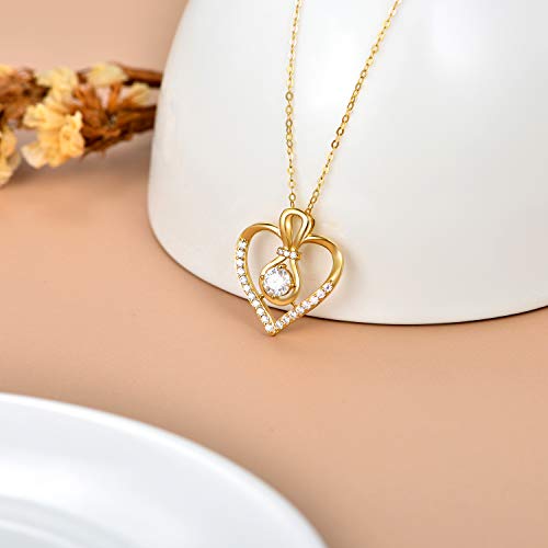 SISGEM 14K Solid Gold Heart Necklace for Women,Yellow Gold 0.55 Carat(CTTW) Moissanite Infinity Heart Pendant Necklaces Anniversary Birthday Gifts for Wife Mom 16''-18'' - color: Style-3