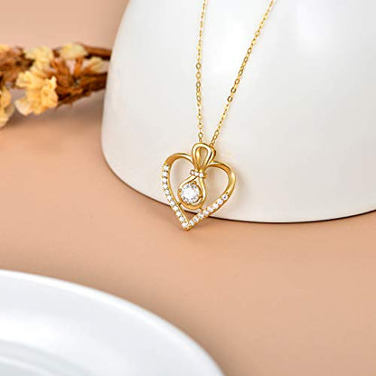 SISGEM 14K Solid Gold Heart Necklace for Women,Yellow Gold 0.55 Carat(CTTW) Moissanite Infinity Heart Pendant Necklaces Anniversary Birthday Gifts for Wife Mom 16''-18'' - color: Style-3