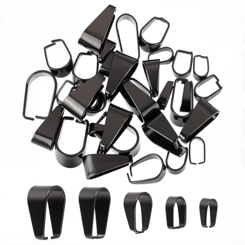 SUNNYCLUE 1 Box 40Pcs Pinch Bails Stainless Steel Black Snap on Jewely Clasp Pendant Connector 7/8/10/12/13mm Open Clasp Hook Ice Pick Pinch Bails for Jewelry Making Findings DIY Craft
