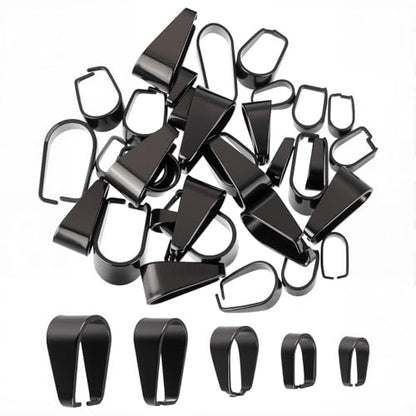 SUNNYCLUE 1 Box 40Pcs Pinch Bails Stainless Steel Black Snap on Jewely Clasp Pendant Connector 7/8/10/12/13mm Open Clasp Hook Ice Pick Pinch Bails for Jewelry Making Findings DIY Craft