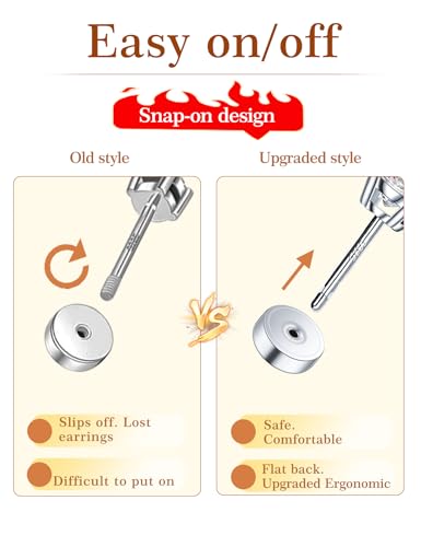 3 Pairs Moissanite Flatback Stud Earrings for Women, 925 Sterling Silver Hypoallergenic Flat Back Cartilage Earrings Set, 18K White Gold Plated - color: 18K White Gold, size: 3,4,5mm