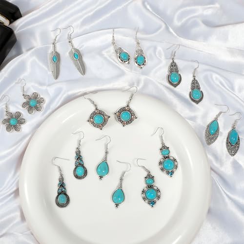 Ritach Teardrop Earrings for Women Trendy Sterling Silver Hypoallergenic Crystal Dangle Drop Earrings Set for Jewelry - color: 6dangle -turquoise