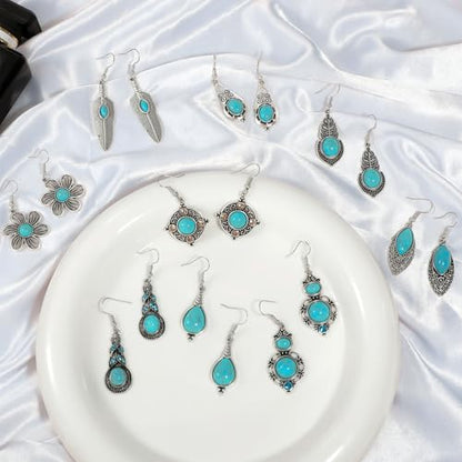 Ritach Teardrop Earrings for Women Trendy Sterling Silver Hypoallergenic Crystal Dangle Drop Earrings Set for Jewelry - color: 6dangle -turquoise
