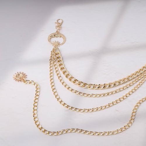 3 Layered Metal Waist Chain Belt for Women Moon & Sun Belly Belt Body Chain Jewelry for Dress Jeans - color: 02 Gold
