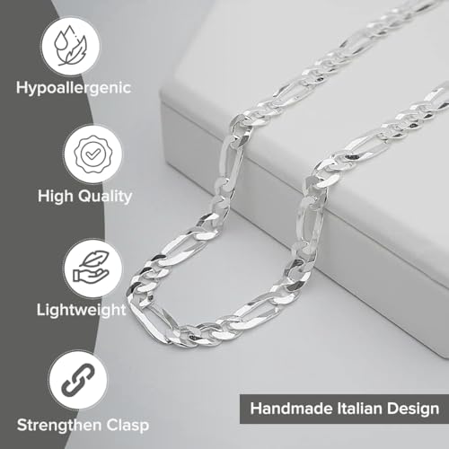 Figaro 925 Sterling Silver Chain for Men - Handmade Italian Design, Hypoallergenic, Secure Lobster Clasp - Stylish, Durable Necklace & Bracelet Chains for Everyday & Special Occasions - Gift Idea - size: 7, style: 3MM