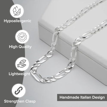 Figaro 925 Sterling Silver Chain for Men - Handmade Italian Design, Hypoallergenic, Secure Lobster Clasp - Stylish, Durable Necklace & Bracelet Chains for Everyday & Special Occasions - Gift Idea - size: 18, style: 3MM