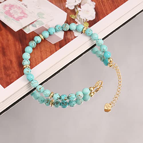 POTESSA Healing Stone Beaded Bracelets for Women Semi-Precious Gemstones Bracelets Pearl Beaded Bracelet Adjustable Strand Bracelets 6MM - color: Turquoise